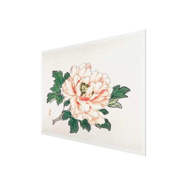 Glass print - Asian Vintage Drawing Pink Chrysanthemum