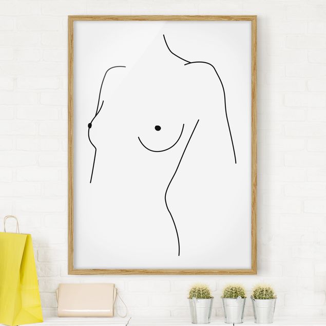 Framed poster - Line Art Nude Bust Woman Black And White