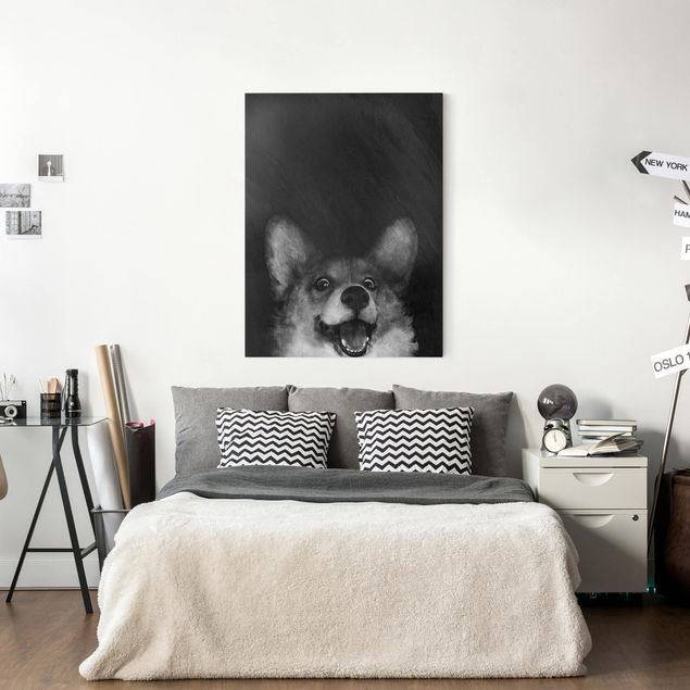 Canvas print - Illustration Dog Corgi Paintig Black And White