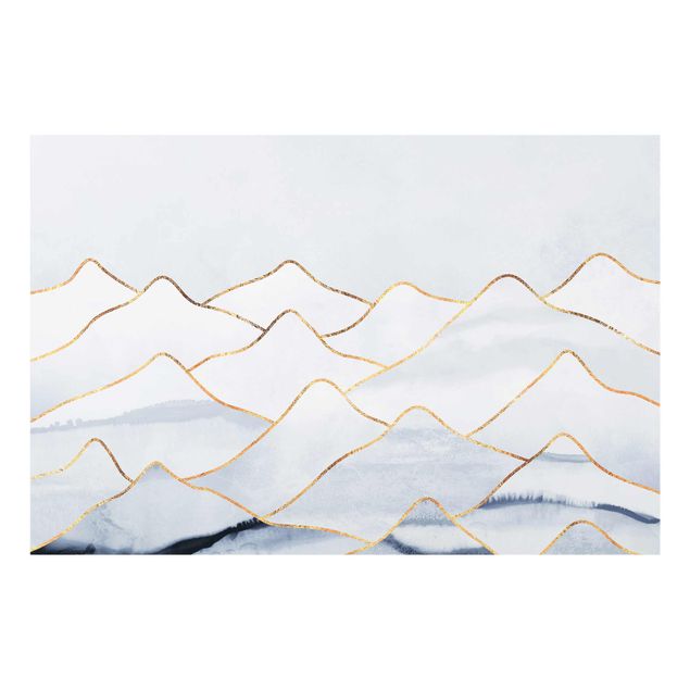 Glass print - Watercolour Mountains White Gold