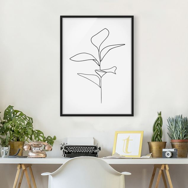 Framed poster - Line Art Plant Leaves Black And White