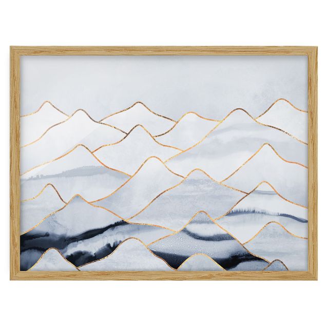 Framed poster - Watercolour Mountains White Gold