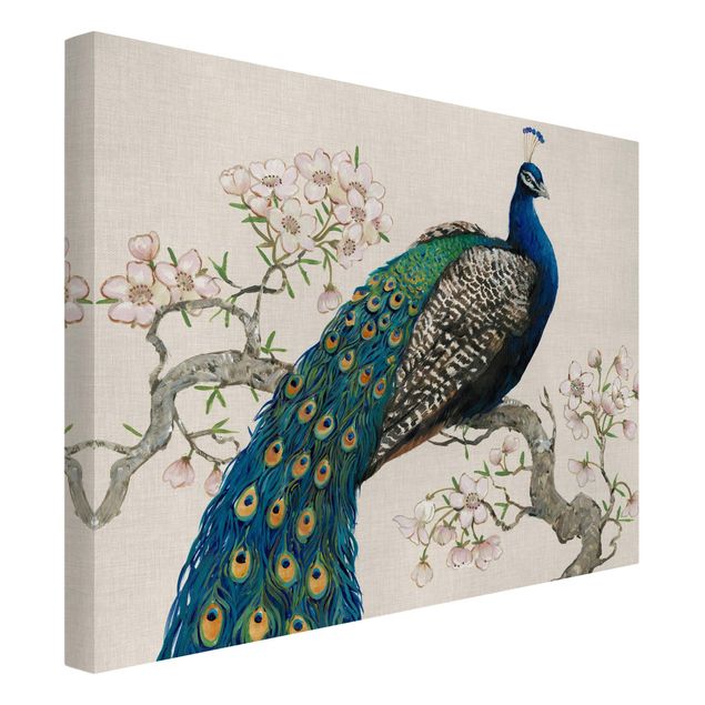 Print on canvas - Vintage Peacock With Cherry Blossoms