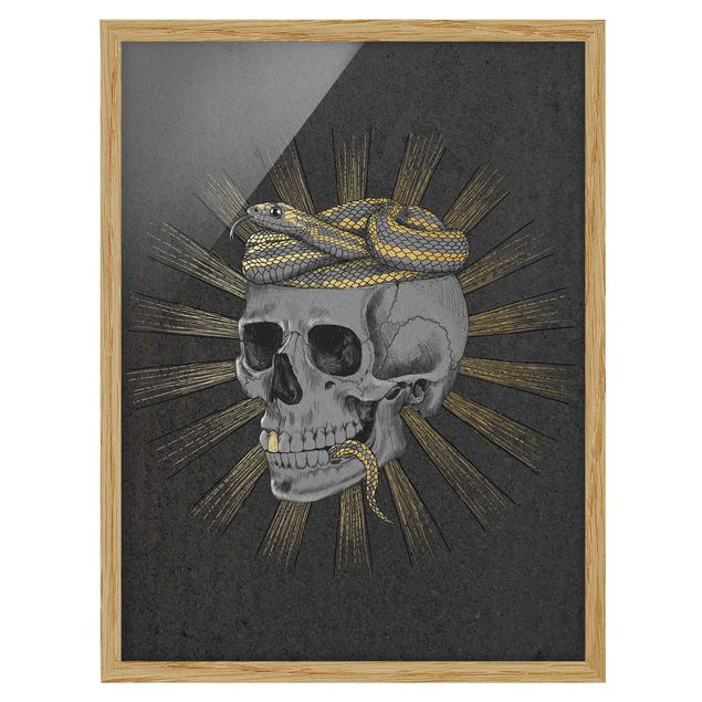 Framed poster - Illustration Skull And Snake Black Gold
