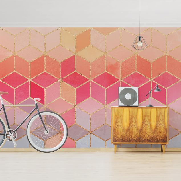 Wallpaper - Colourful Pastel Golden Geometrie