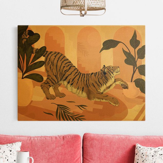 Canvas print gold - Illustration Tiger In Pastel Pink Painting