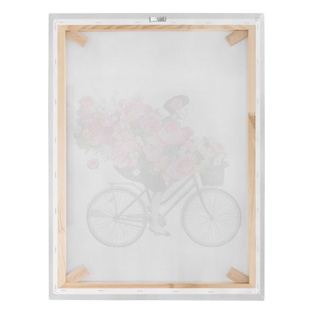 Canvas print - Illustration Woman On Bicycle Collage Colourful Flowers