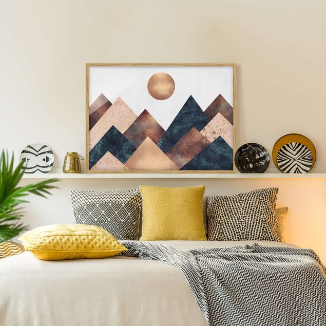 Framed poster - Geometric Mountains Bronze