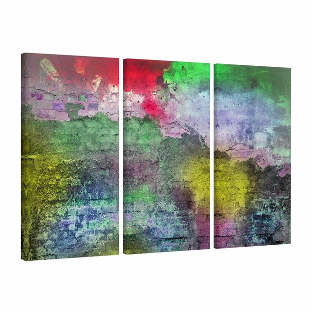 Print on canvas 3 parts - Colourful Sprayed Old Brick Wall
