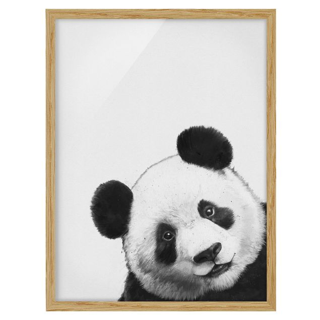 Framed poster - Illustration Panda Black And White Drawing