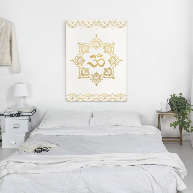 Print on canvas - Mandala OM Illustration Ornament White Gold