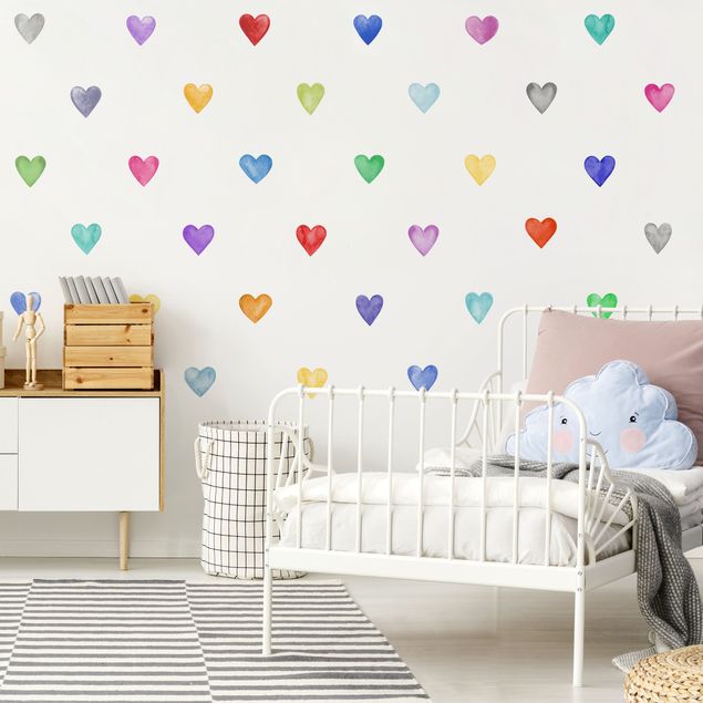 Wall art stickers 35 Watercolour Hearts Different Colours