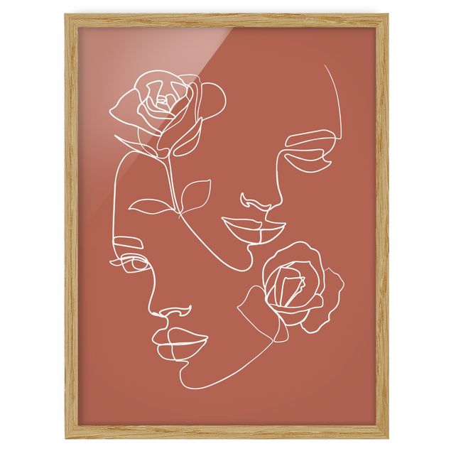 Framed poster - Line Art Faces Women Roses Copper