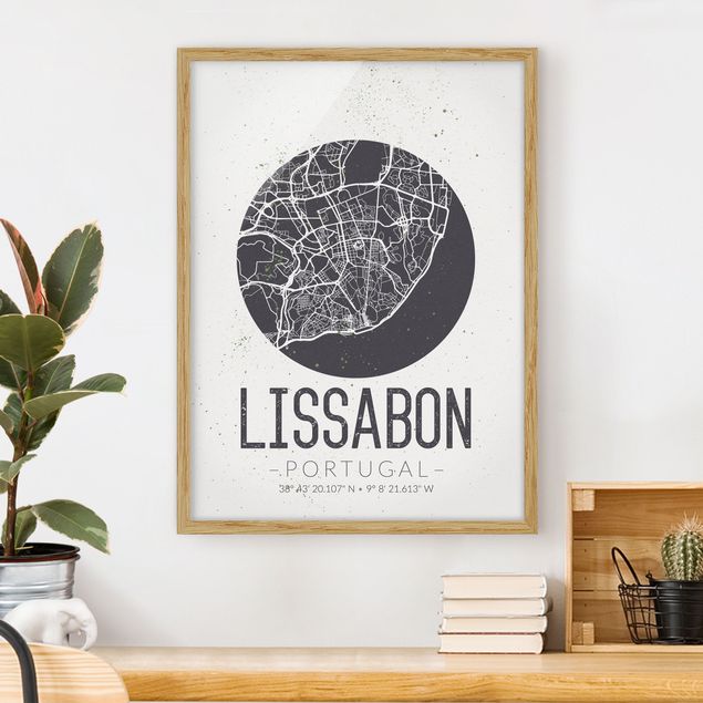 Framed poster - Lisbon City Map - Retro