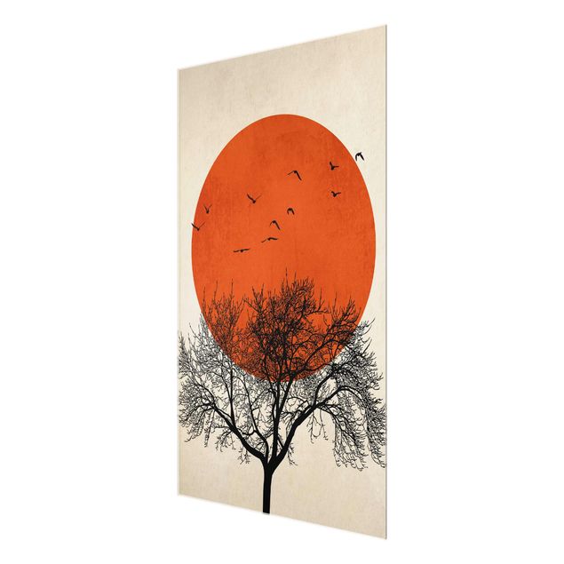 Glass print - Flock Of Birds In Front Of Red Sun II