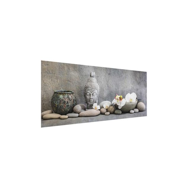 Glass print - Zen Buddha With White Orchids
