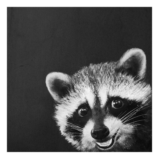 Glass print - Illustration Racoon Black And White Painting