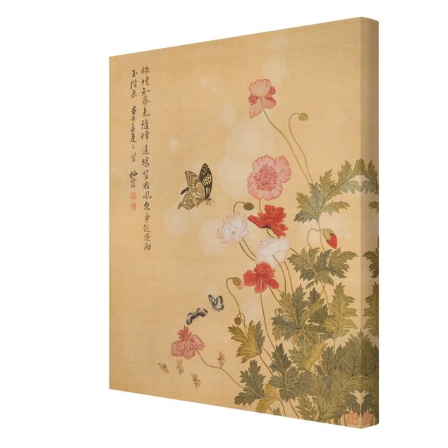 Print on canvas - Yuanyu Ma - Poppy Flower And Butterfly