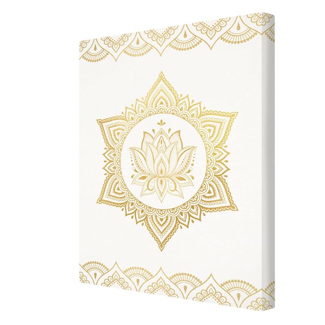 Print on canvas - Mandala Lotus Illustration Ornament White Gold
