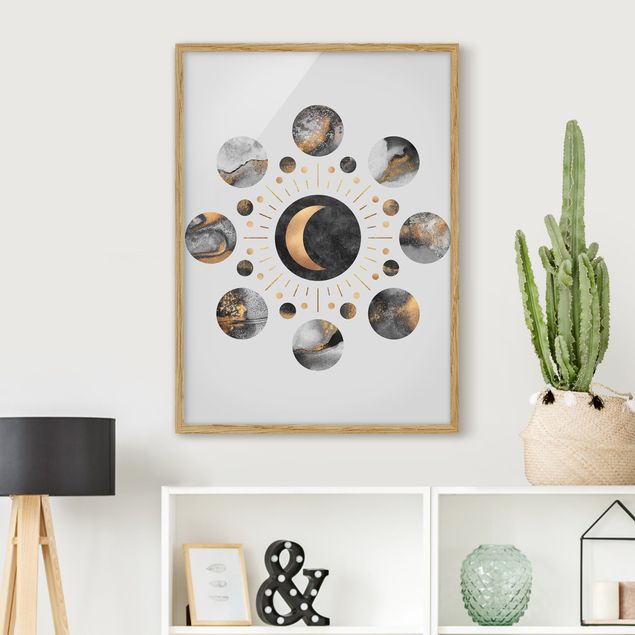 Framed poster - Moon Phases Abstract Gold