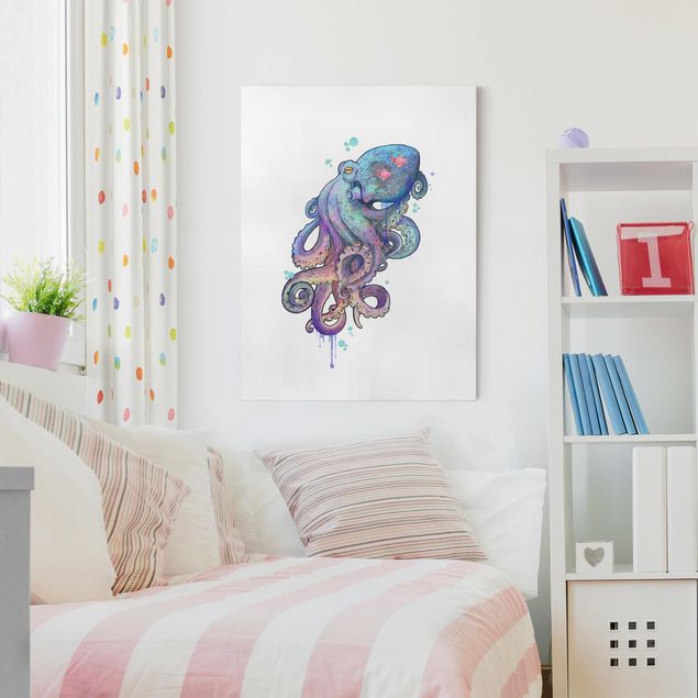 Canvas print - Illustration Octopus Violet Turquoise Painting