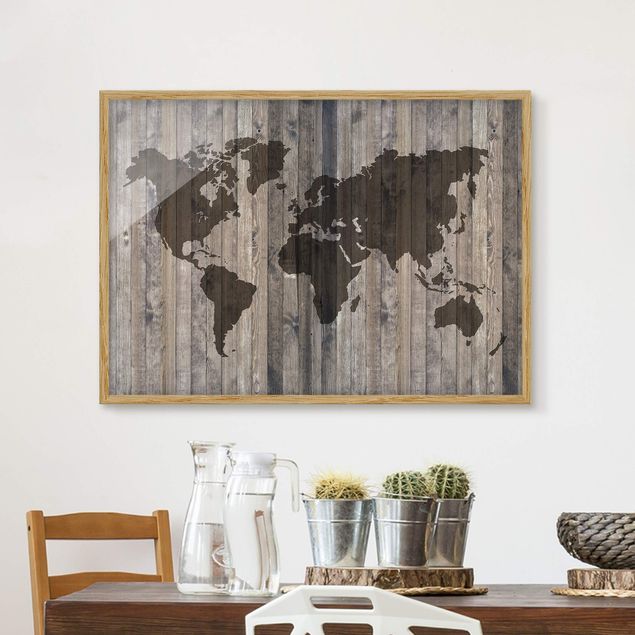 Framed poster - Wood World Map