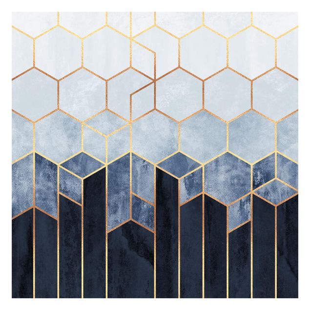 Wallpaper - Golden Hexagons Blue White