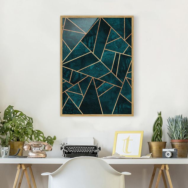 Framed poster - Dark Turquoise With Gold