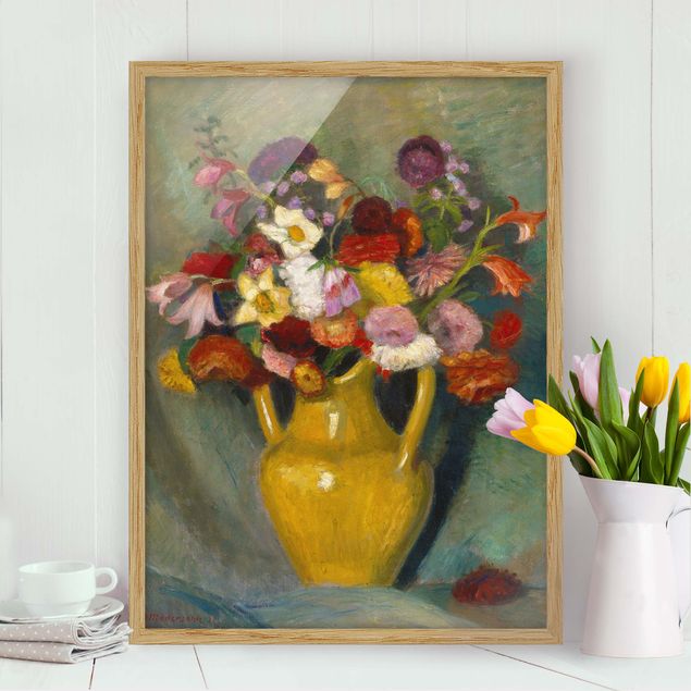 Framed poster - Otto Modersohn - Colourful Bouquet in Yellow Clay Jug