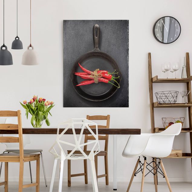 Print on canvas - Red Chili Bundles In Pan On Slate