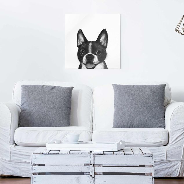 Glass print - Illustration Dog Boston Black And White Painting