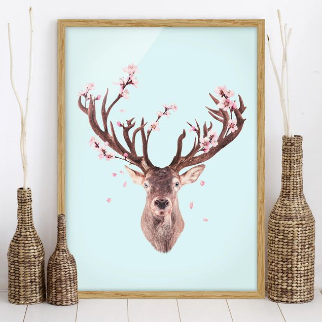 Framed poster - Deer With Cherry Blossoms