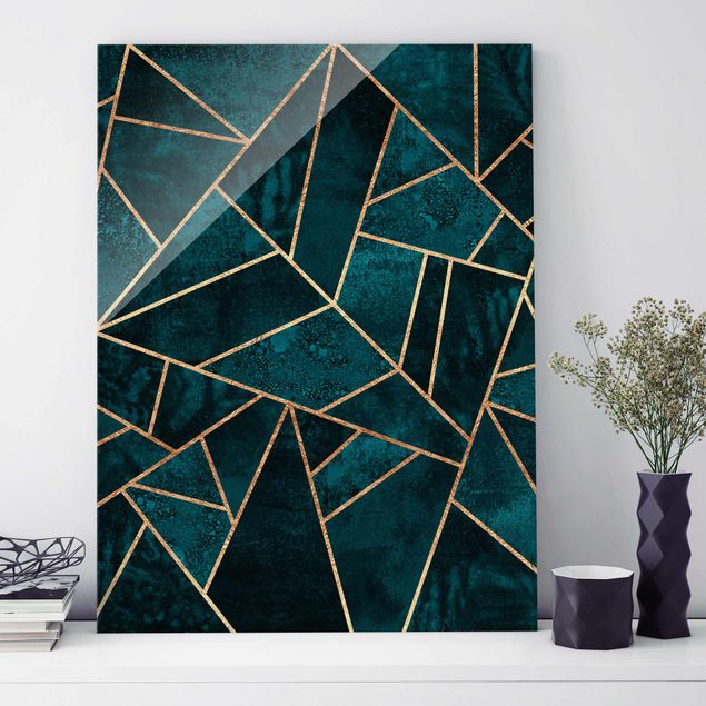 Glass print - Dark Turquoise With Gold