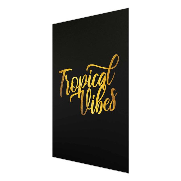 Glass print - Gold - Tropical Vibes On Black