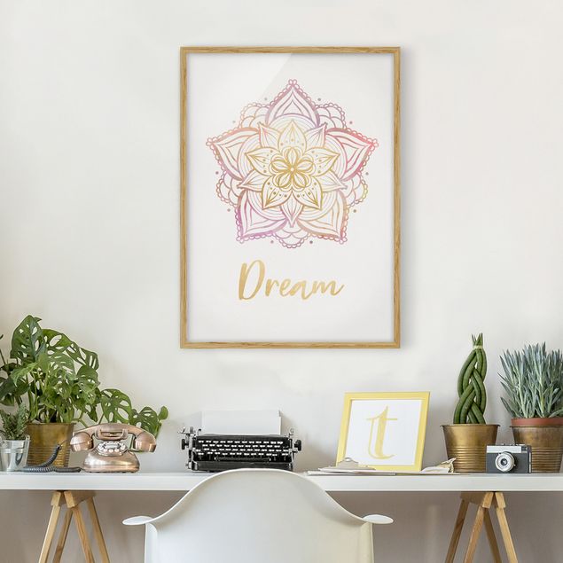 Framed poster - Mandala Illustration Dream Gold Rose