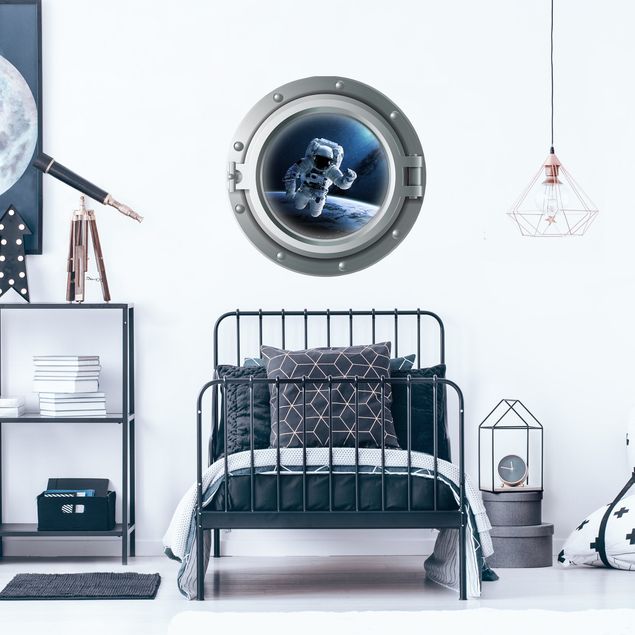 Moon and stars wall stickers 3D porthole - astronaut in space
