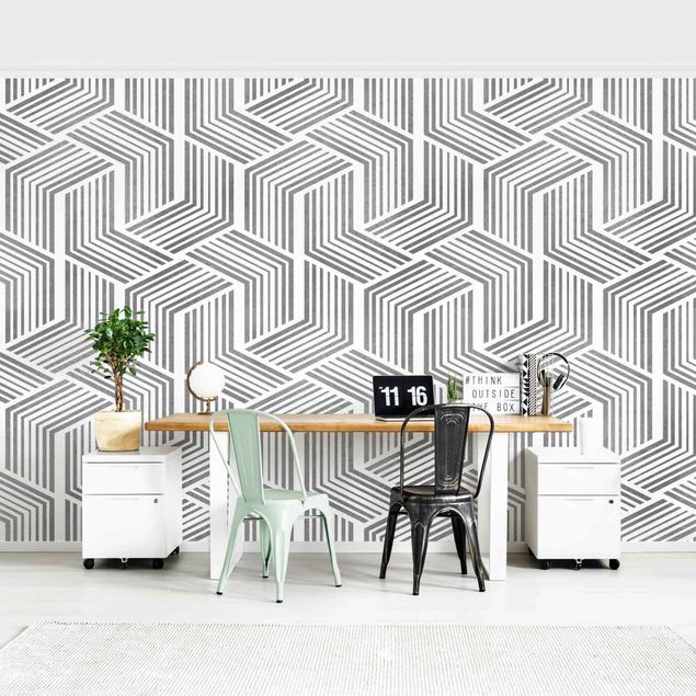 Wallpaper - 3D Pattern With Stripes In Silver