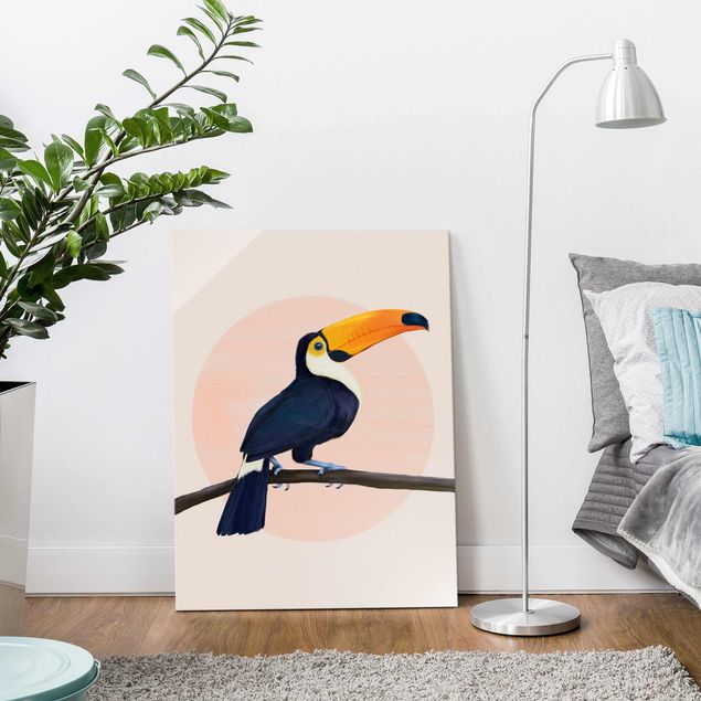 Glass print - Illustration Bird Toucan Painting Pastel