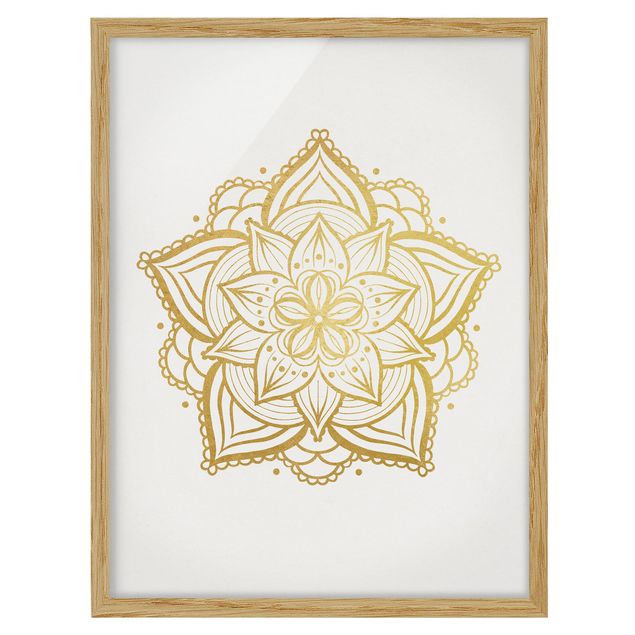 Framed poster - Mandala Flower Illustration White Gold