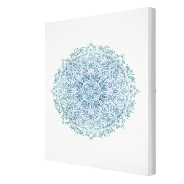 Print on canvas - Mandala WaterColours Ornament Hand Painted Turquoise