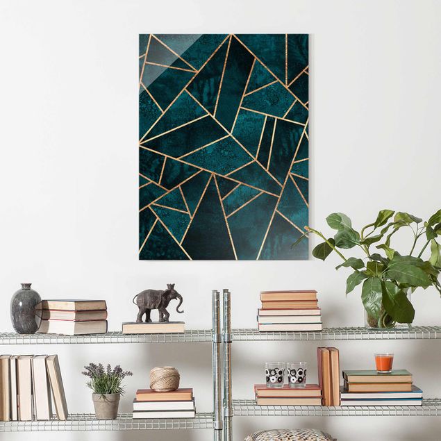 Glas Magnettafel Dark Turquoise With Gold