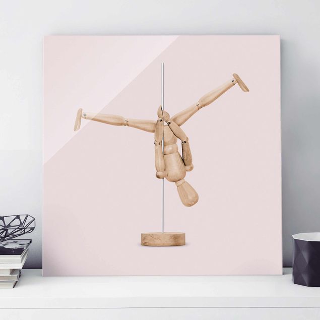 Glass print - Pole Dance With Wooden Figure