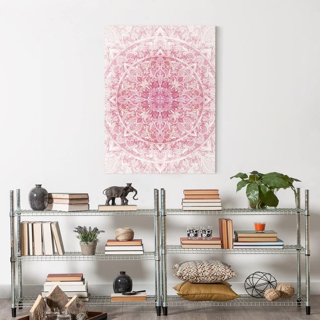 Print on canvas - Mandala WaterColours Sun Ornament Light Pink