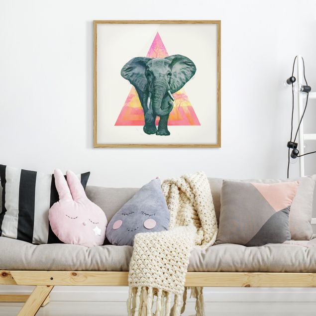 Framed poster - Illustration Elephant Front Triangle Painting
