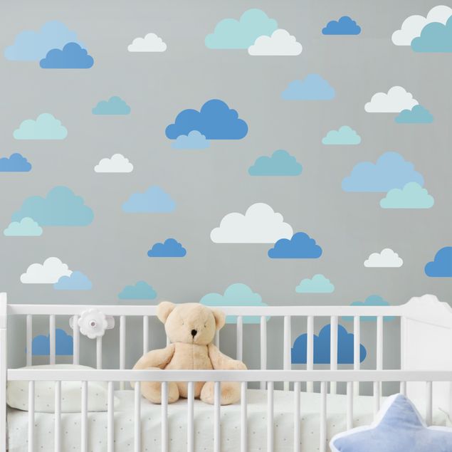 Wall sticker - 40 Clouds Blue Grey Petrol Set