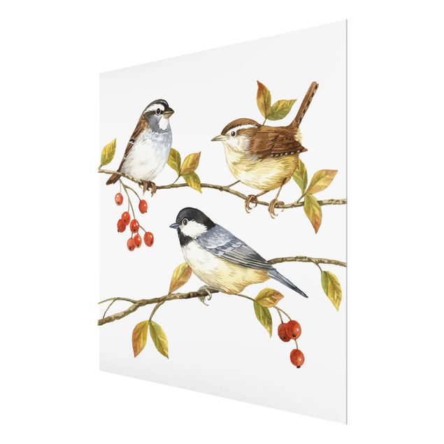 Glass print - Birds And Berries - Tits