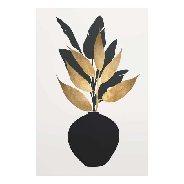 Glass print - Graphical Plant World - Gold And Black