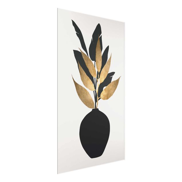 Glass print - Graphical Plant World - Gold And Black