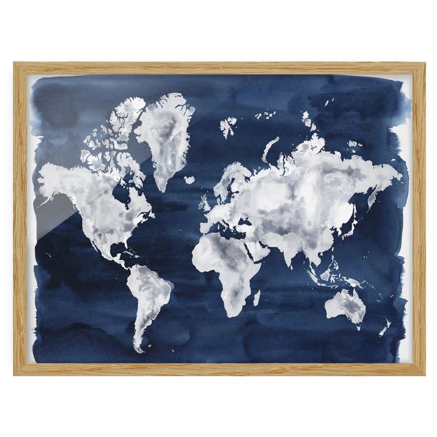 Framed poster - Water World Map Dark