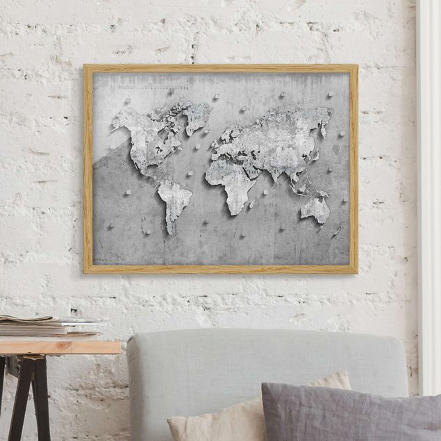 Framed poster - Concrete World Map